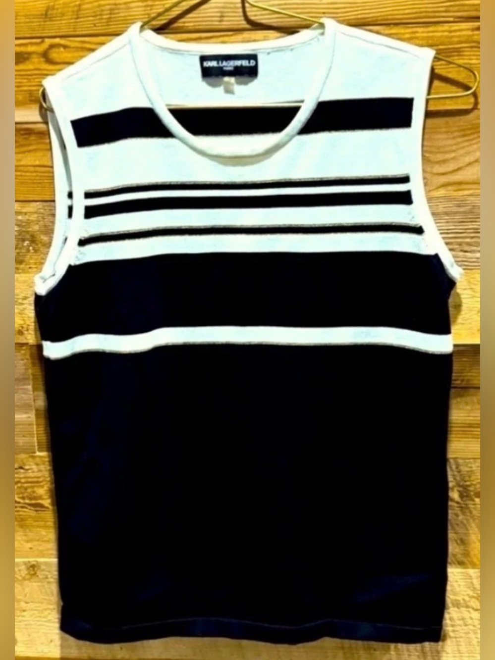 KARL Lagerfeld Paris sweater vest black stripes stretch office street chic M